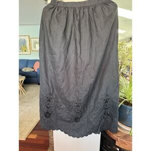 Jenna 100% Linen Black Skirt embroidered w 3d flowers Cottagecore Elegant sz 12